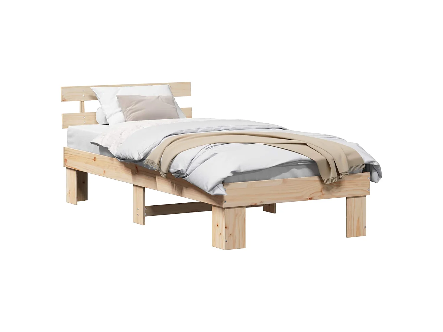 Bedframe met hoofdeinde Naturel 80 x 200 cm Massief grenenhout