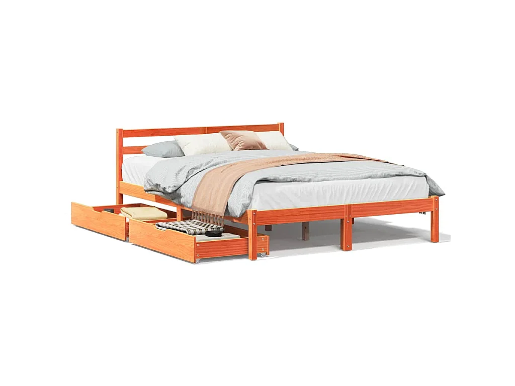 Cadre de lit sans matelas cire marron 150x200cm bois pin massif
