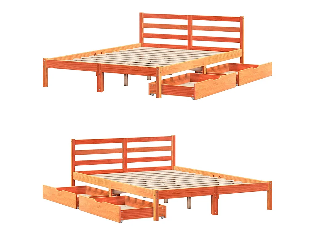Cadre de lit sans matelas cire marron 150x200cm bois pin massif