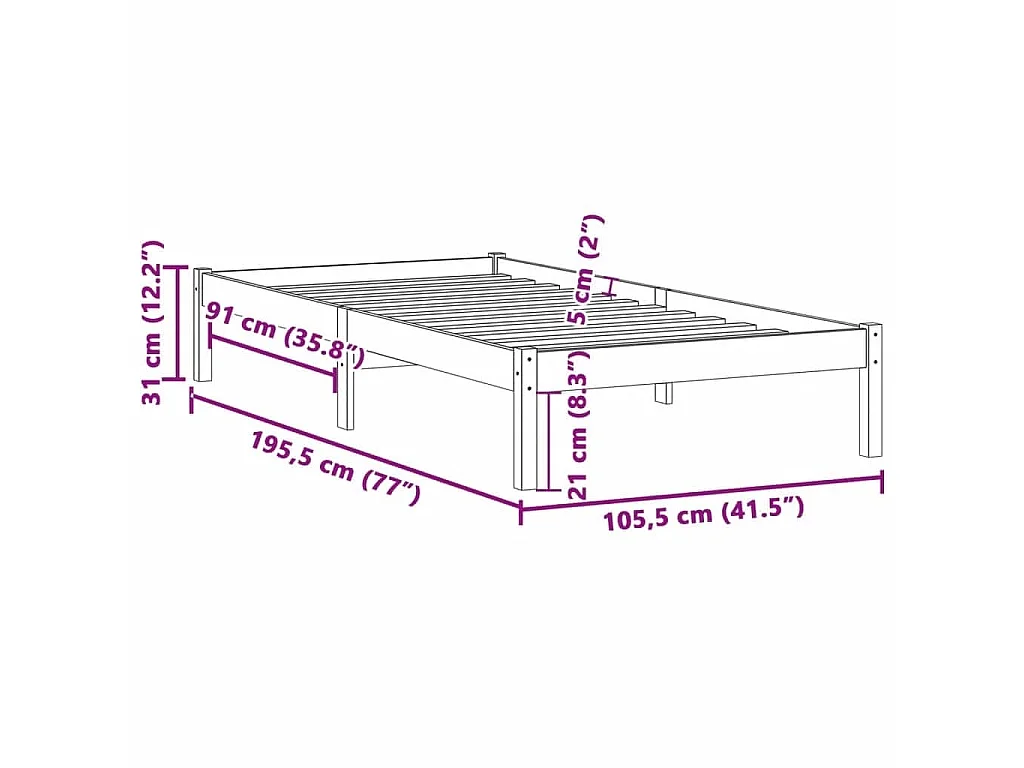 Cadre de lit sans matelas 100x190 cm bois de pin massif