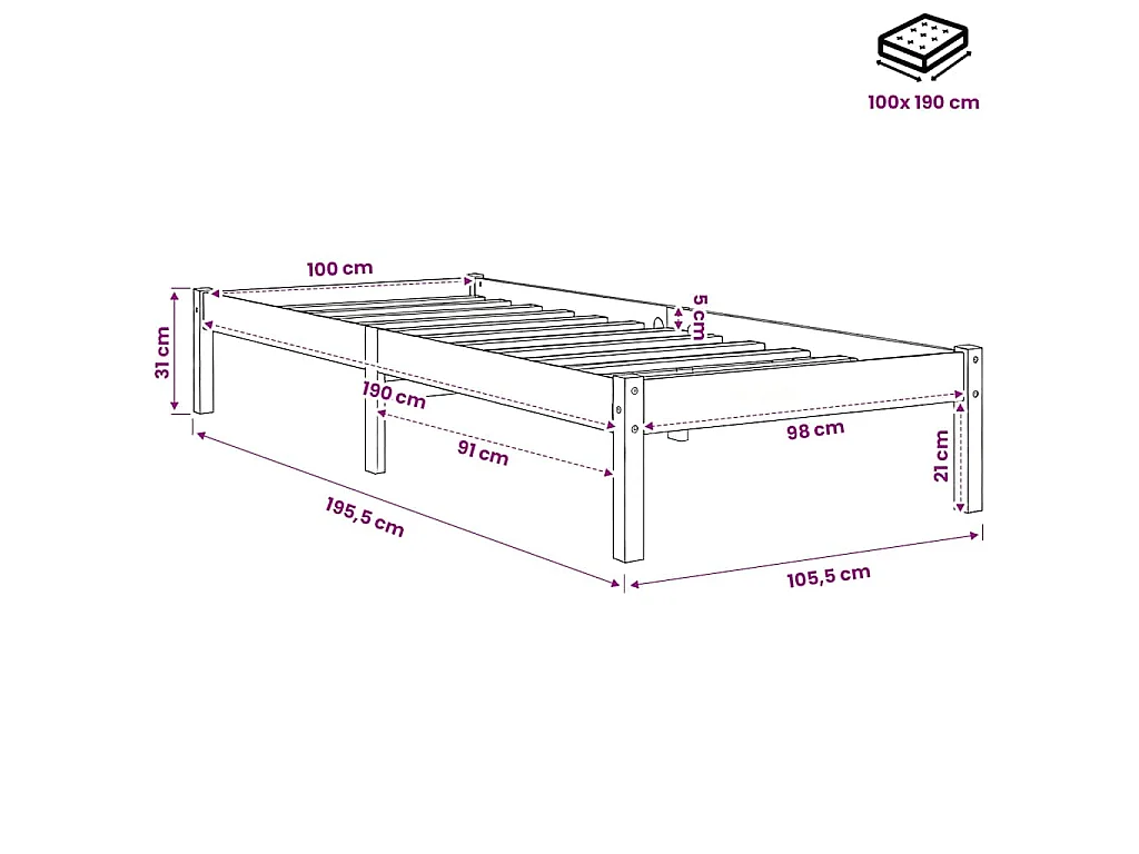 Cadre de lit sans matelas 100x190 cm bois de pin massif