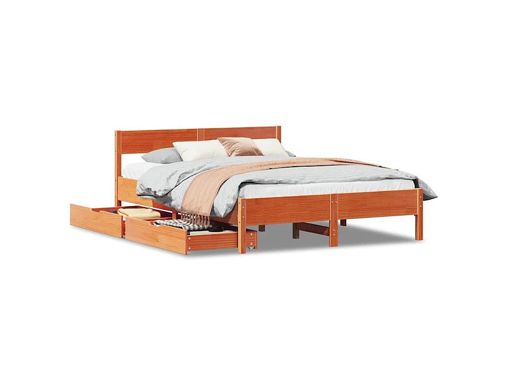 Bedframe zonder matras massief grenenhout wasbruin 140x200 cm