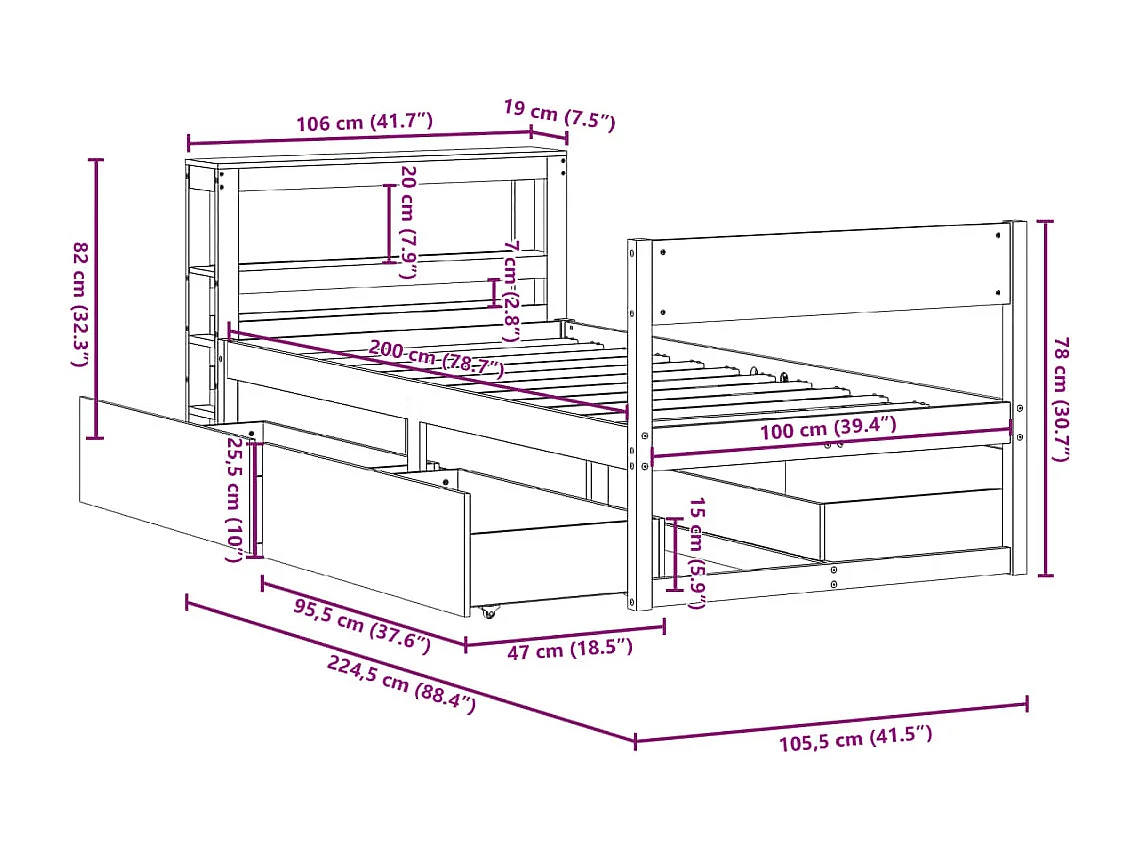 Estructura de cama sin colchón madera maciza de pino 100x200 cm