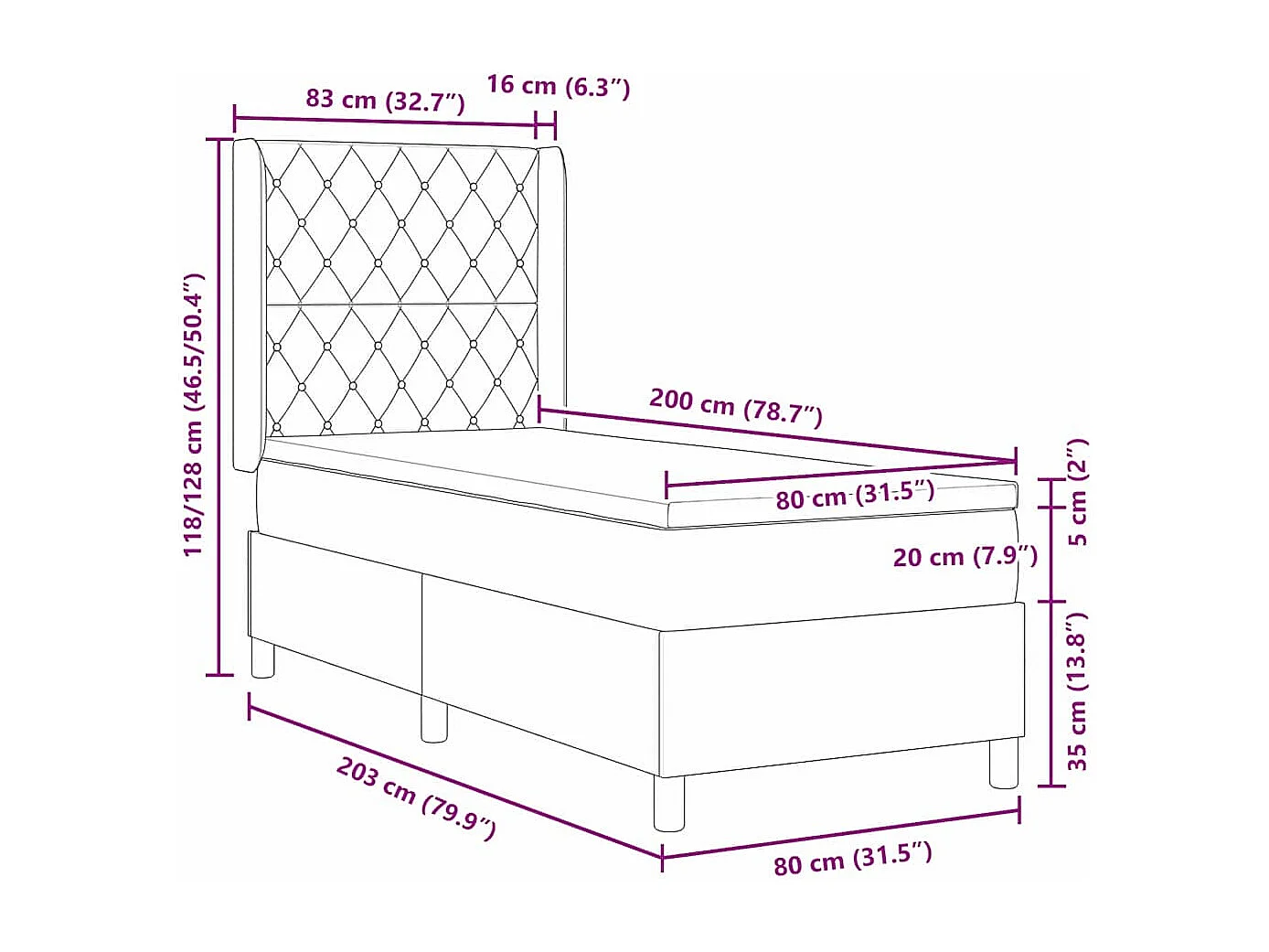 Lit à Ressorts avec Matelas LED Argyle Rose 80 x 200 cm Velours
