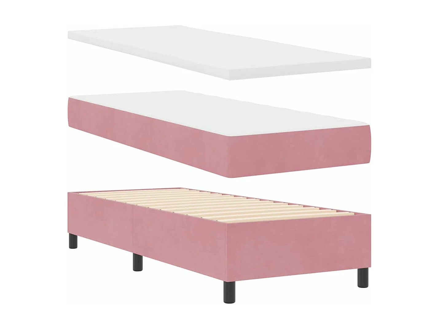 Lit à Ressorts avec Matelas LED Argyle Rose 80 x 200 cm Velours