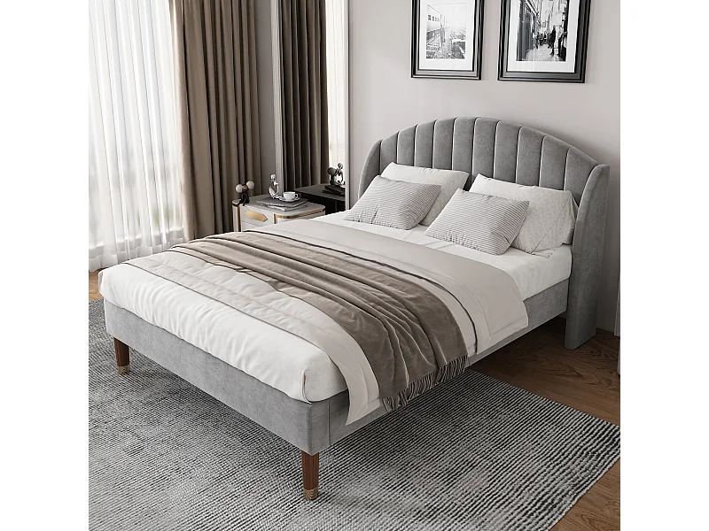 Lampadarimbourré 160x200 cm in velluto grigio con sommier al latte e tête de lit capitonnée