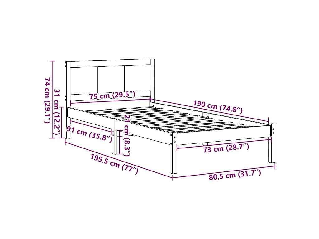 Cadre de lit Blanc 75 x 190 cm Bois de pin massif