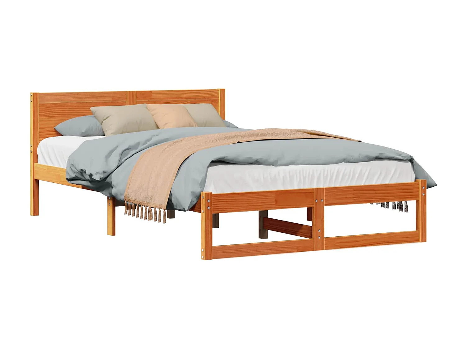 Bettrahmen Wachsbraun 140 x 190 cm Massives Kiefernholz