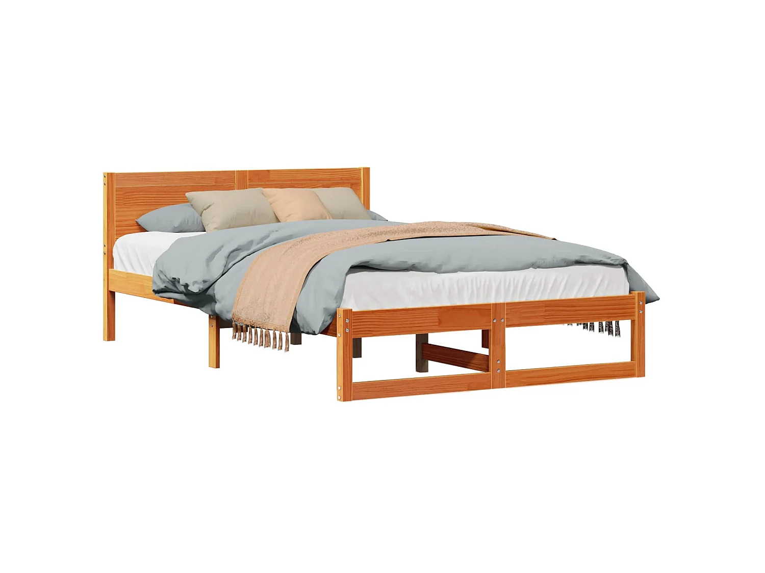 Bettrahmen Wachsbraun 140 x 190 cm Massives Kiefernholz