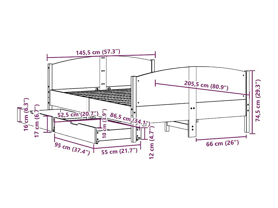 Bedframe zonder matras massief grenenhout wasbruin 140x200 cm