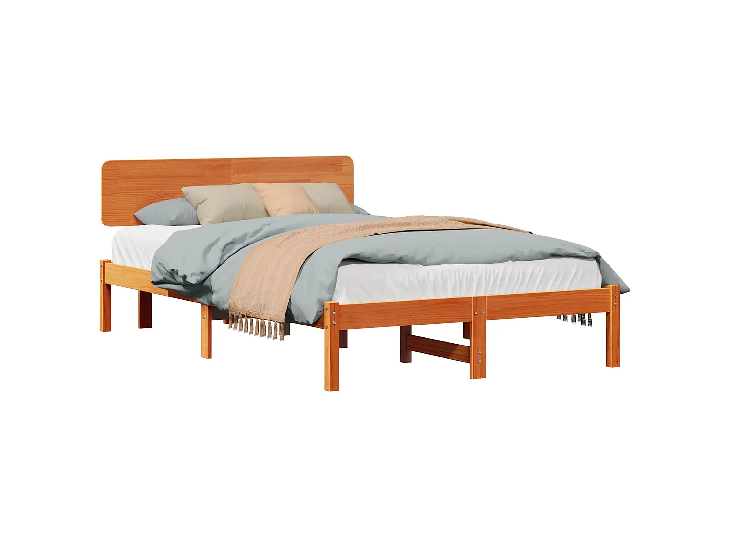 Bettrahmen Wachsbraun 140 x 190 cm Massives Kiefernholz
