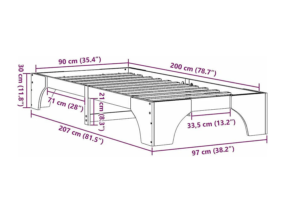 Bedframe Wasbruin 90 x 200 cm Massief grenenhout