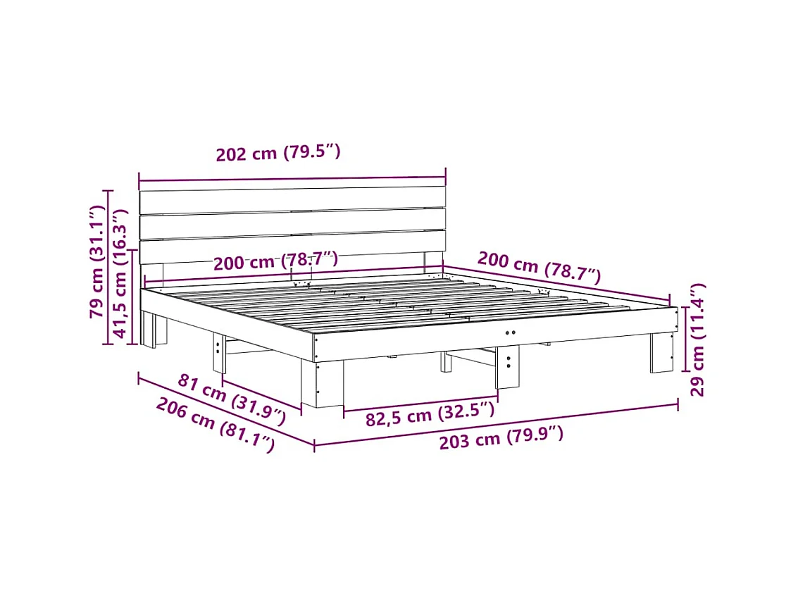 Cadre de lit avec tête de lit sans matelas 200 x 200 cm