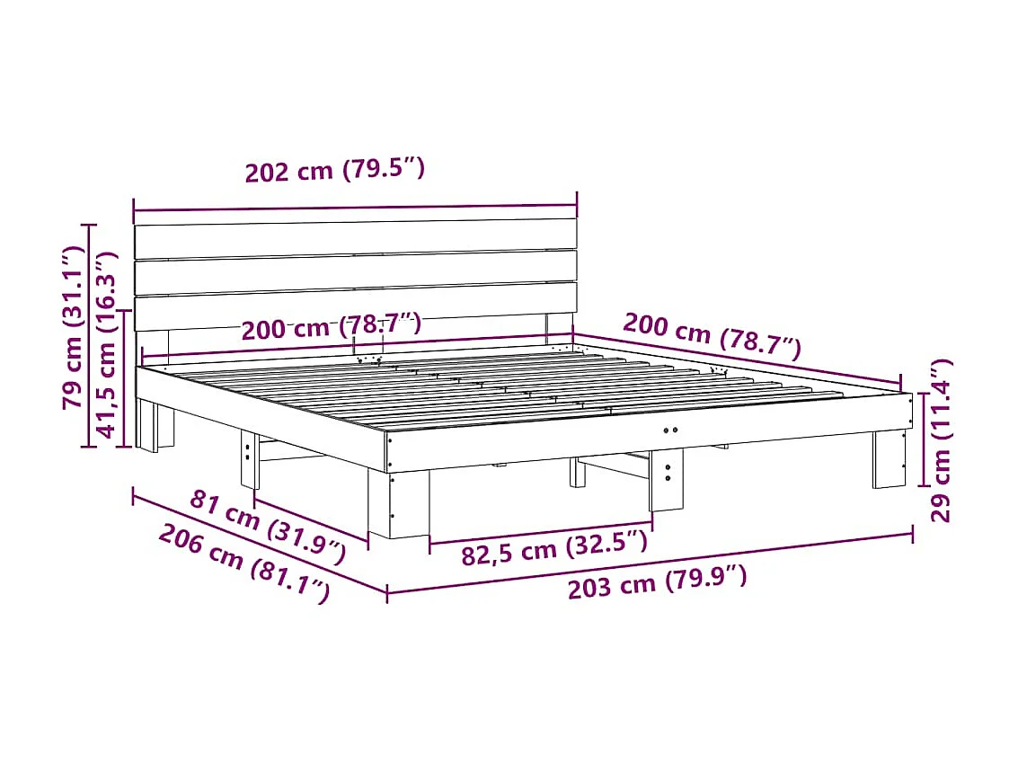 Massivholzbett mit Kopfteil ohne Matratze 200x200 cm Eichenholz
