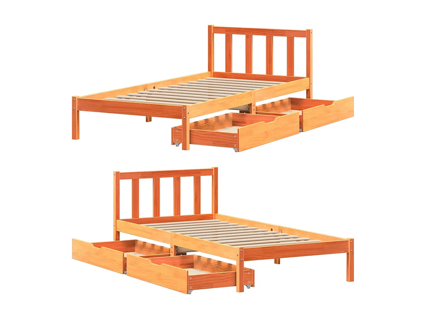 Bedframe zonder matras massief grenenhout wasbruin 100x200 cm