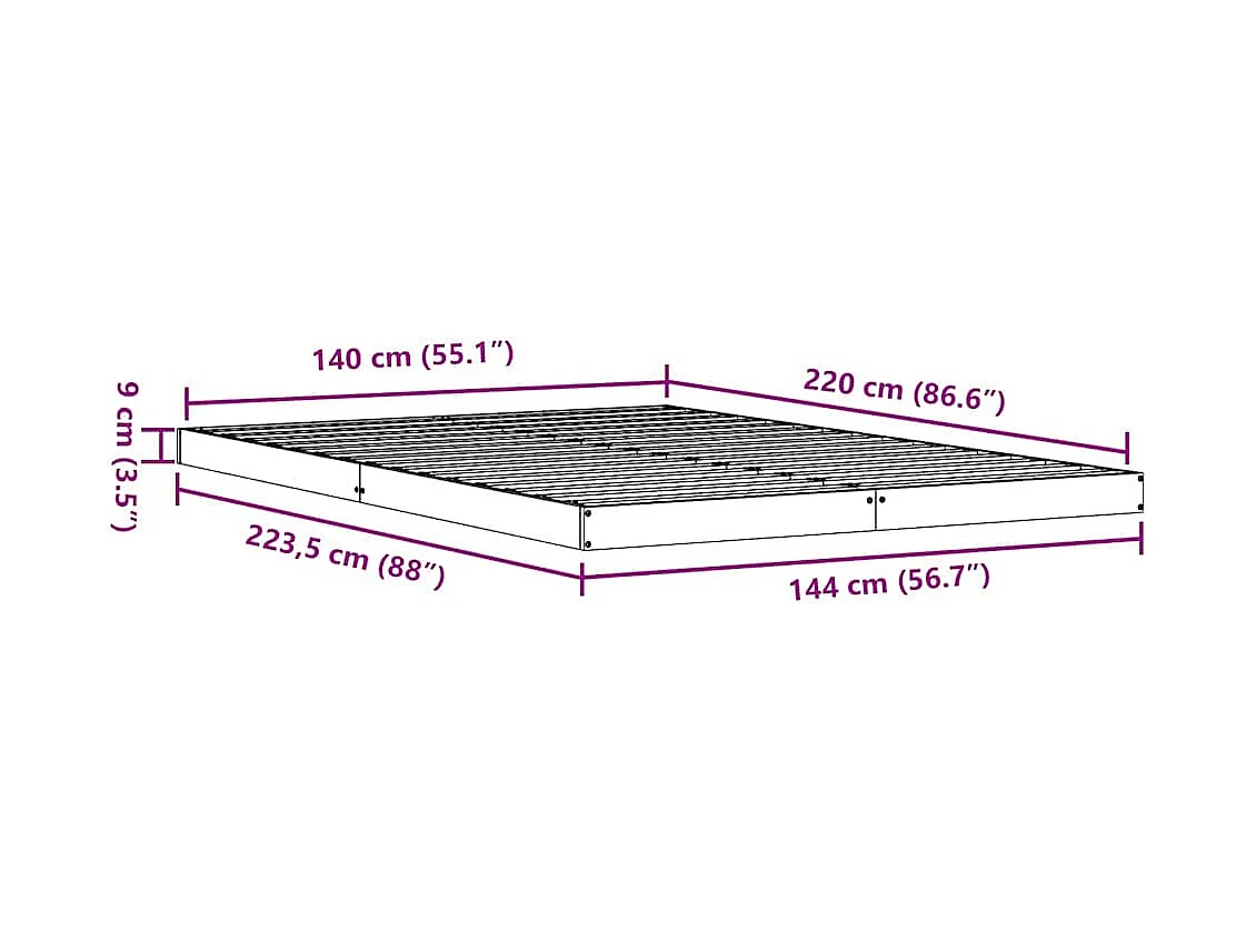 Cadre de lit surélevé Blanc 213.5 x 104 x 9 cm Pin massif