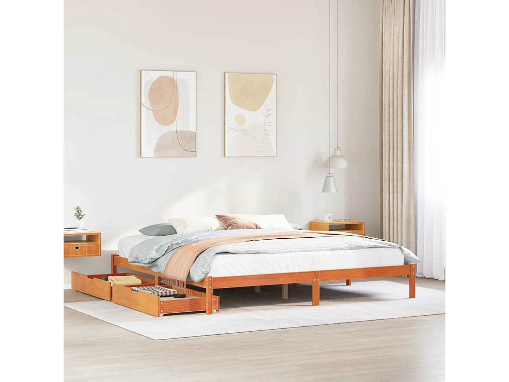 Massivholzbett ohne Matratze Wachsbraun 180x200 Kiefernholz