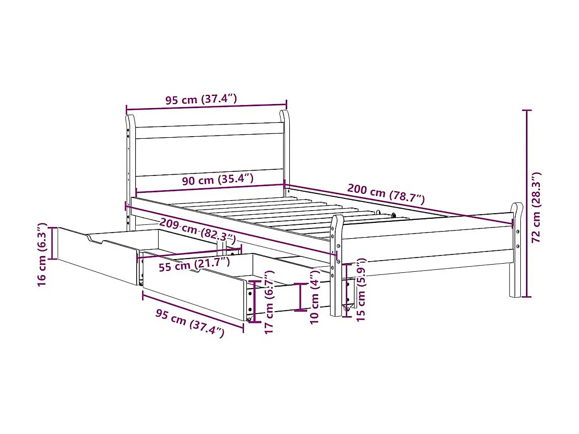 Massivholzbett ohne Matratze Wachsbraun 90x200 Kiefernholz
