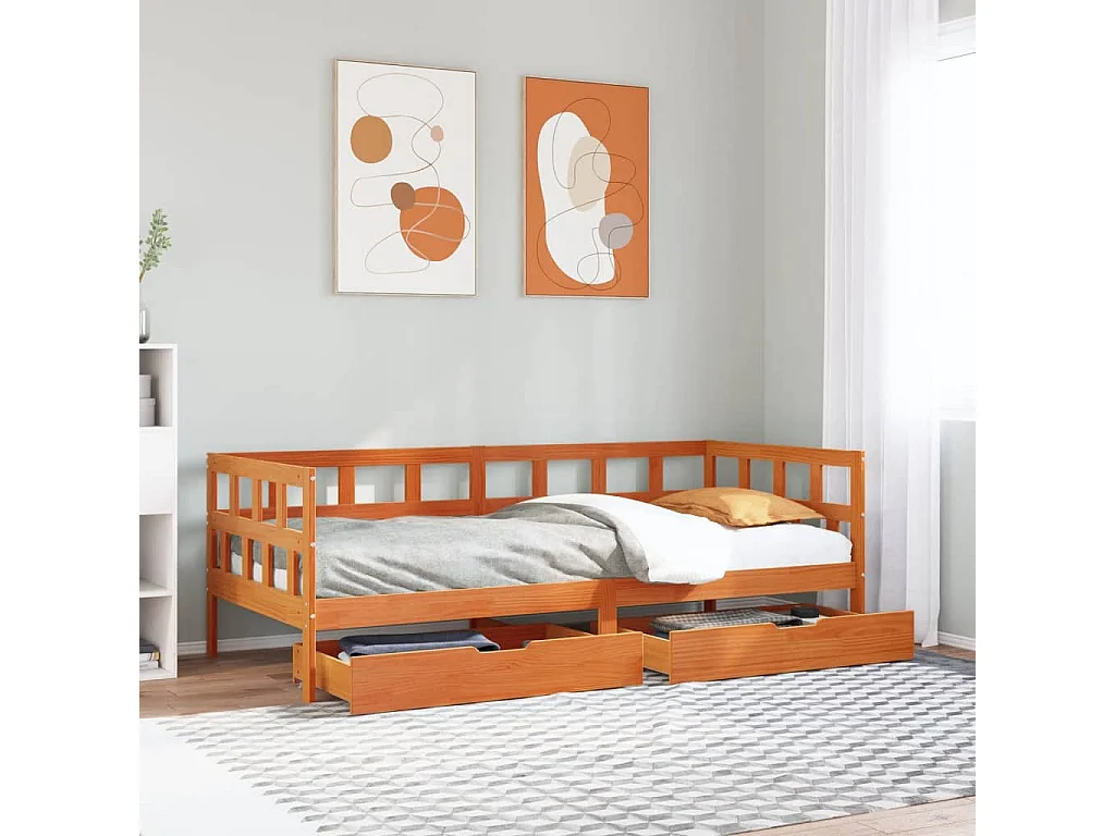 Lit de jour avec tiroirs sans matelas cire marron 80x200cm bois