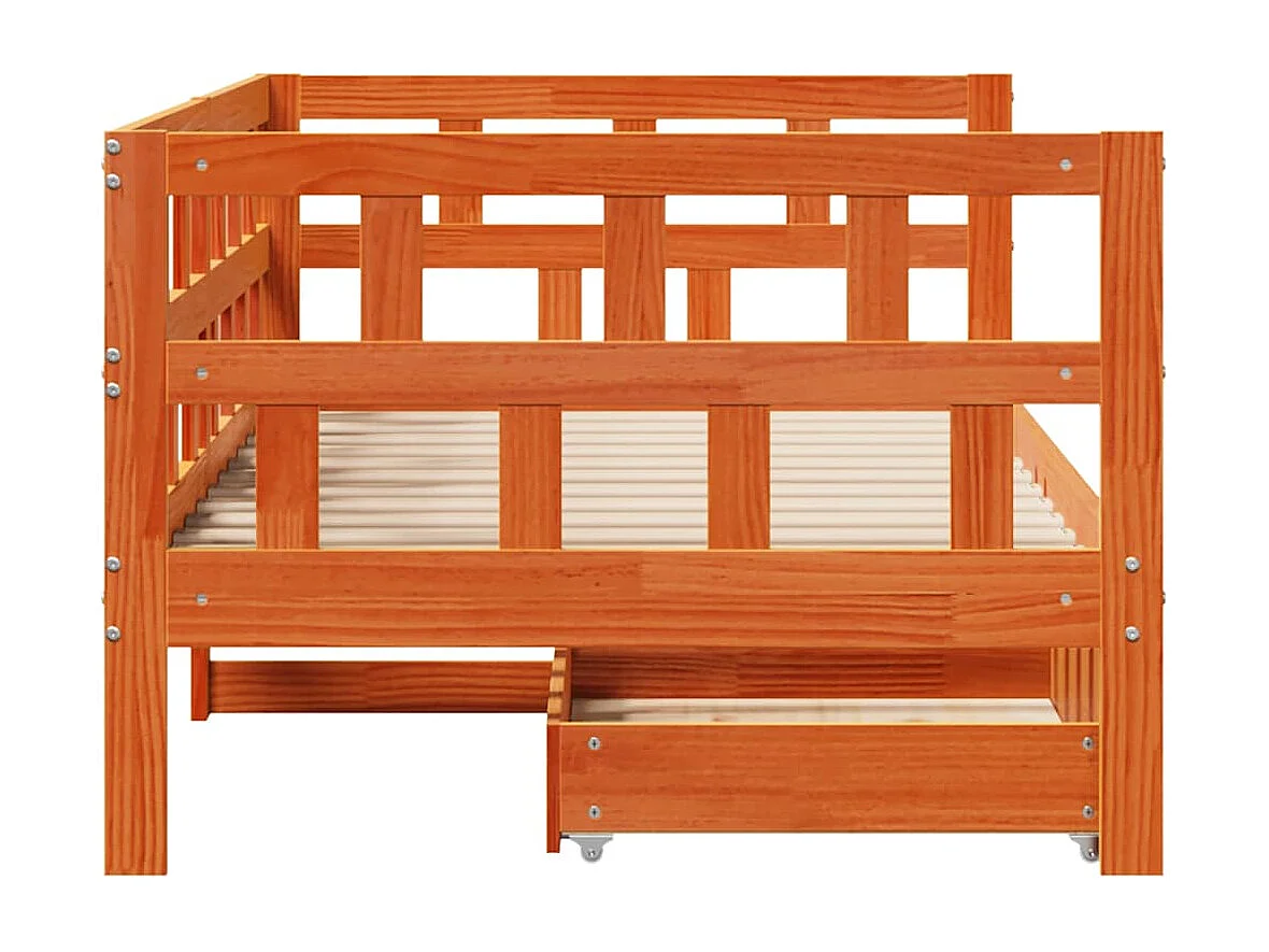 Lit de jour avec tiroirs sans matelas cire marron 80x200cm bois