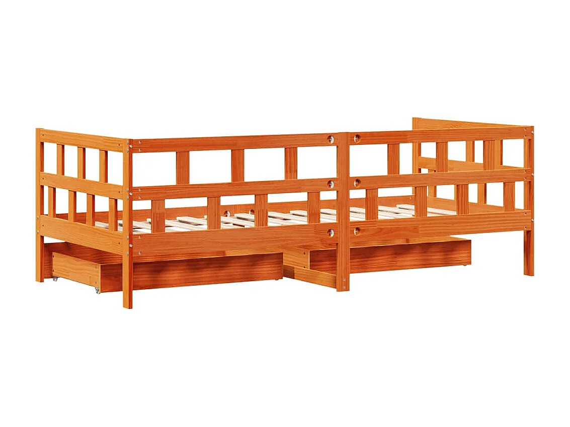 Slaapbank met lades 80x200 cm massief grenenhout wasbruin