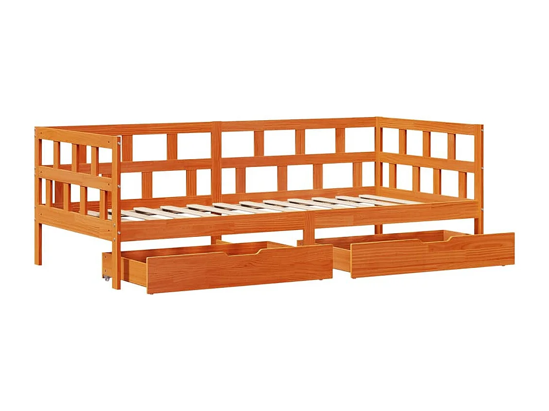 Slaapbank met lades 80x200 cm massief grenenhout wasbruin