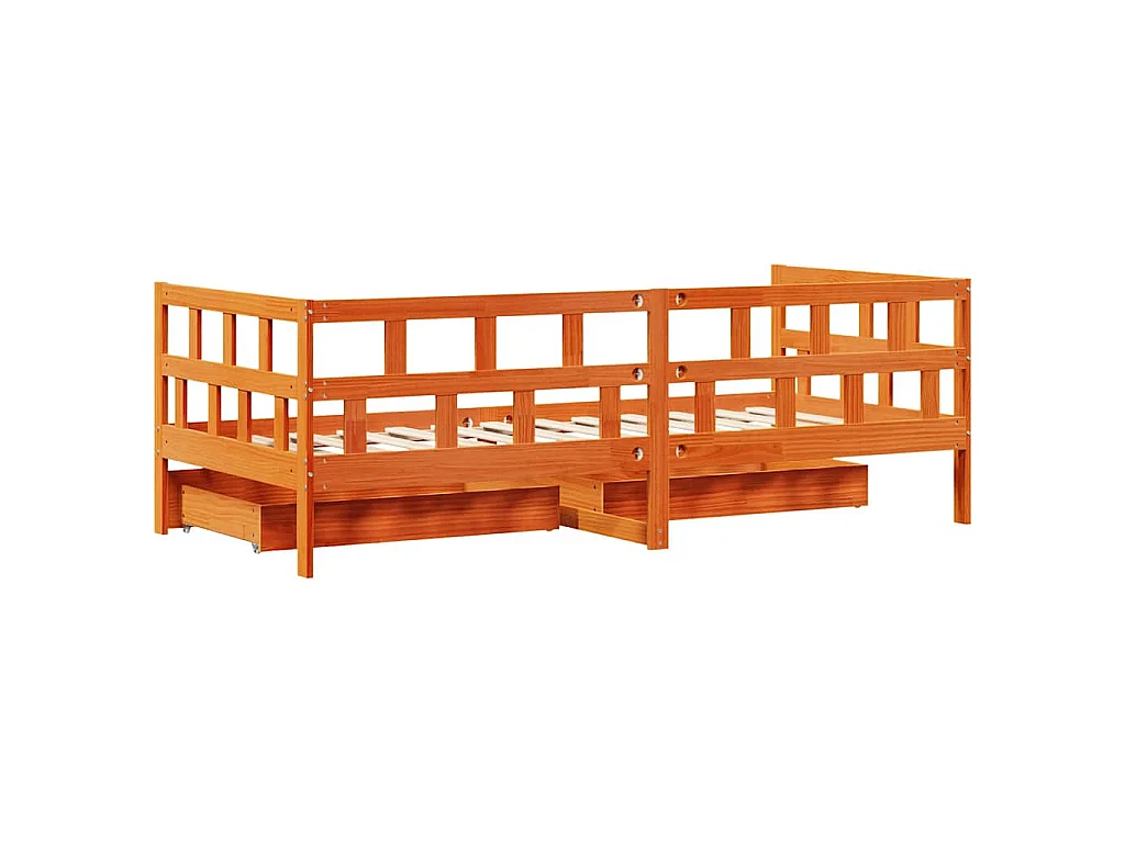 Divano Letto con Cassetti Marrone Cera 80x200 cm Massello Pino