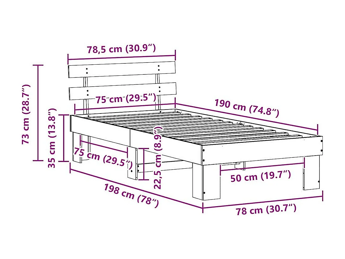 Estrutura da Cama Branco 75 x 190 cm Madeira de Pinheiro Sólida