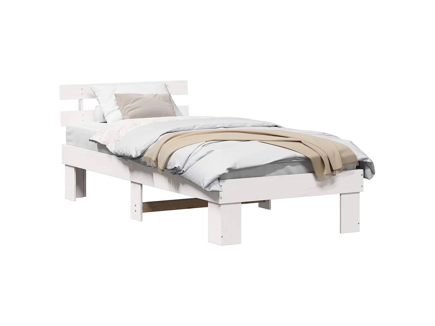Bedframe met hoofdeinde Wit 75 x 190 cm Massief grenenhout