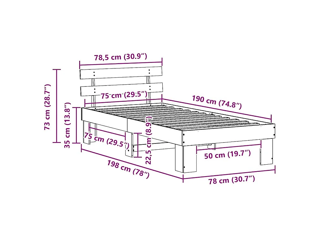 Bedframe met hoofdeinde Wit 75 x 190 cm Massief grenenhout