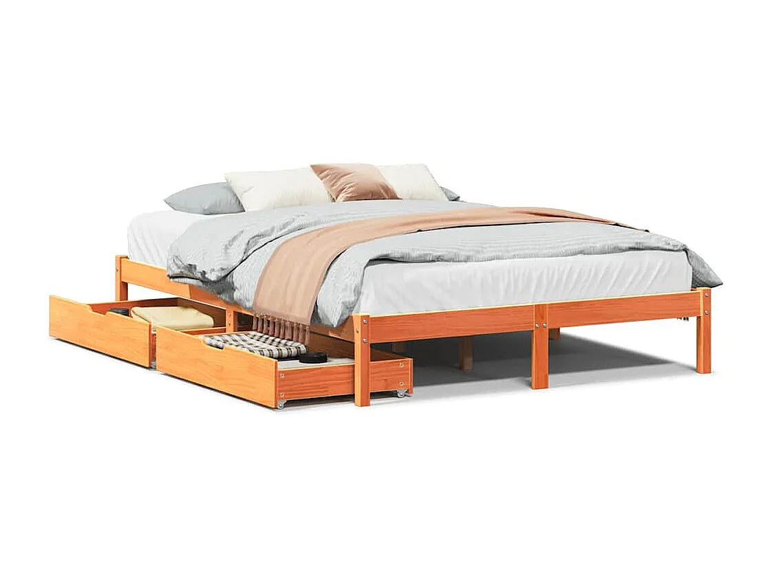 Massivholzbett ohne Matratze Wachsbraun 160x200 Kiefernholz