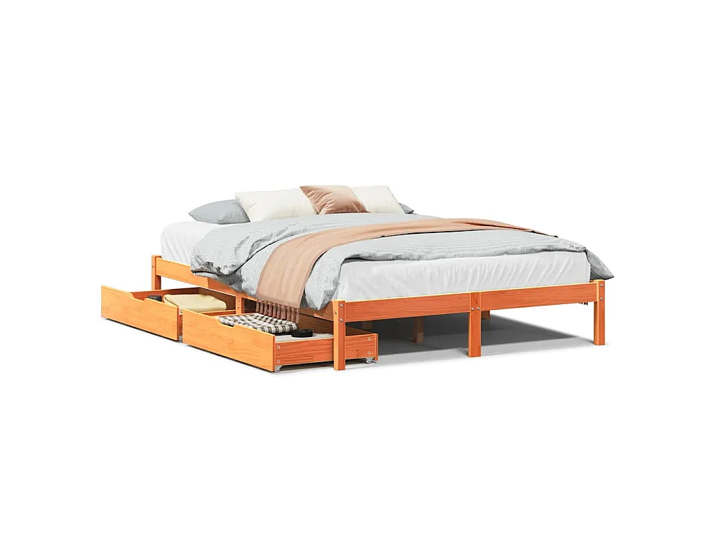 Cadre de lit sans matelas cire marron 160x200cm bois pin massif