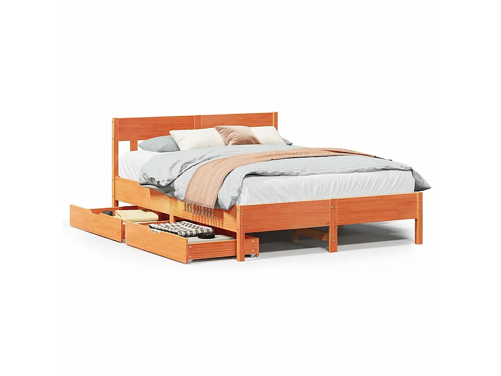 Cadre de lit sans matelas cire marron 160x200cm bois pin massif
