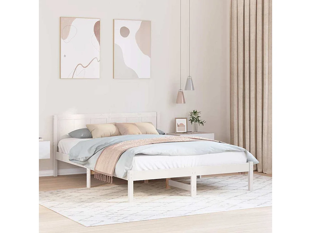 Cadre de lit Blanc 140 x 200 cm Bois de pin massif