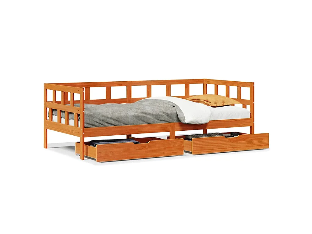 Lit de jour avec tiroirs sans matelas cire marron 90x200cm bois