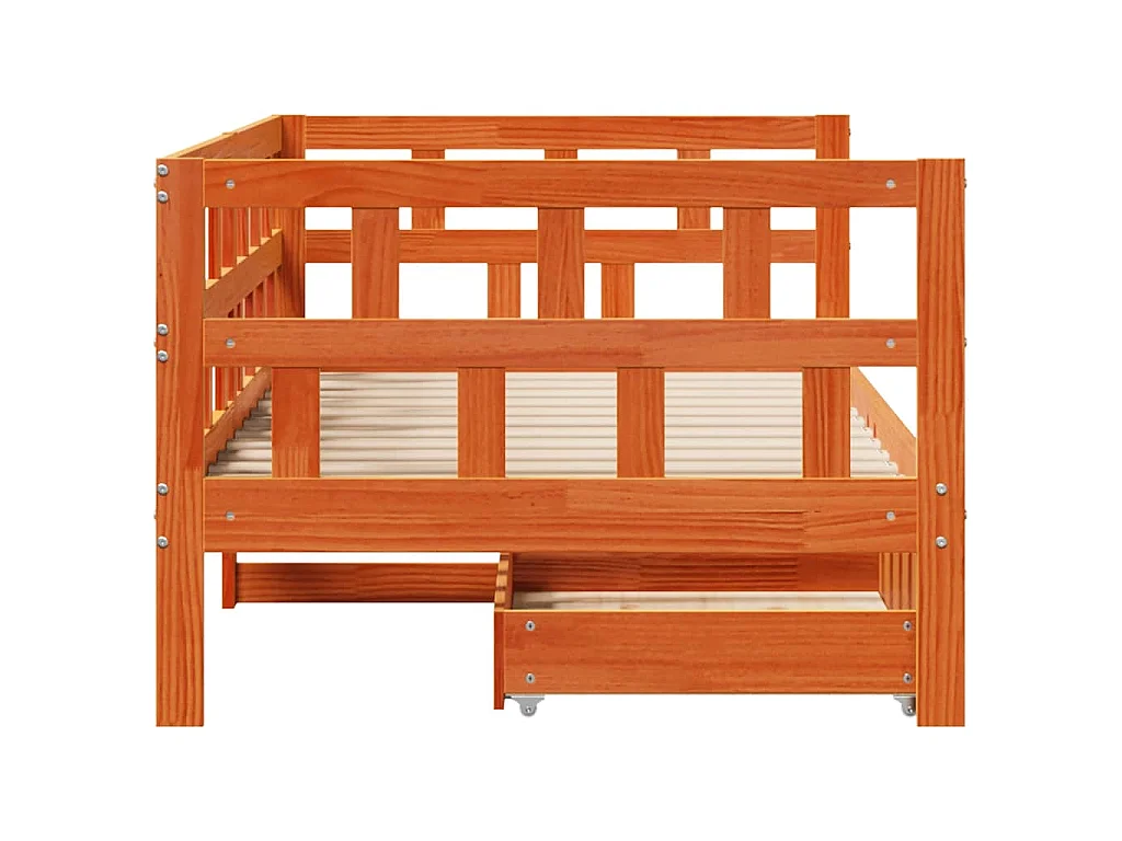 Lit de jour avec tiroirs sans matelas cire marron 90x200cm bois