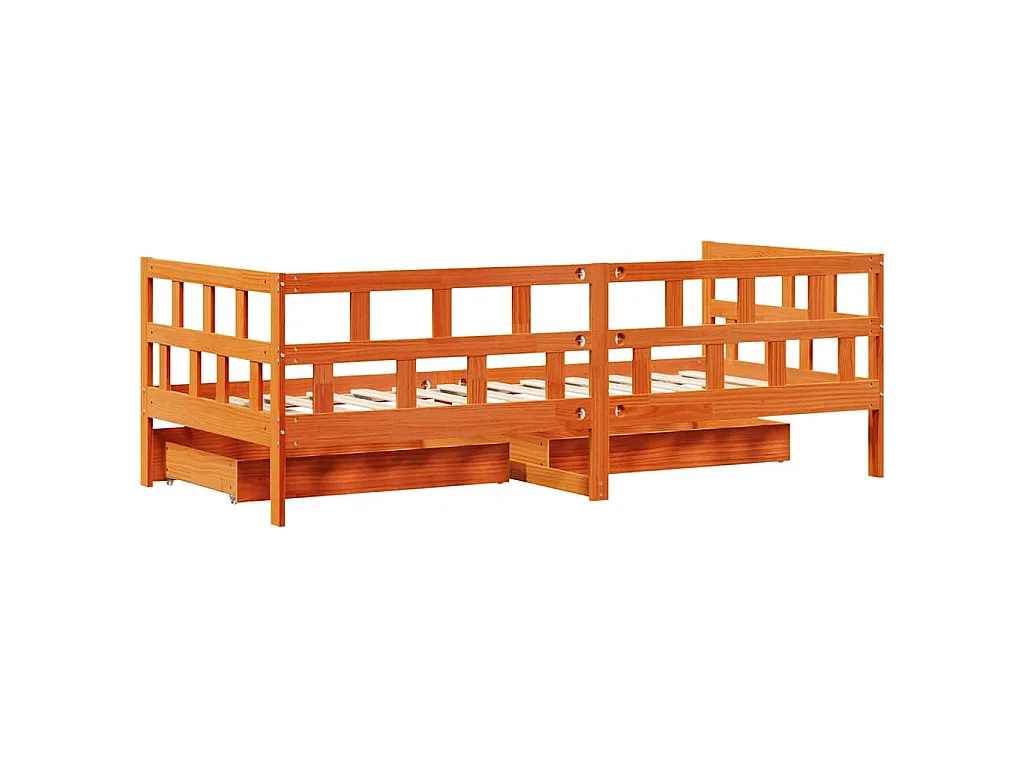 Lit de jour avec tiroirs sans matelas cire marron 90x200cm bois