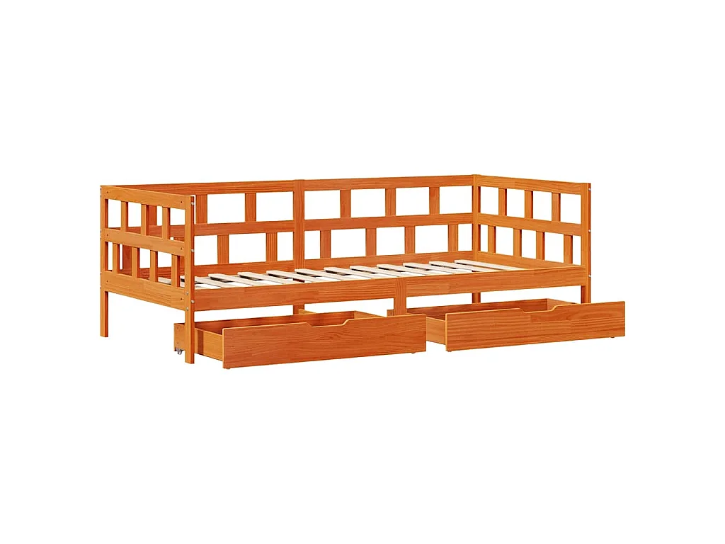 Lit de jour avec tiroirs sans matelas cire marron 90x200cm bois