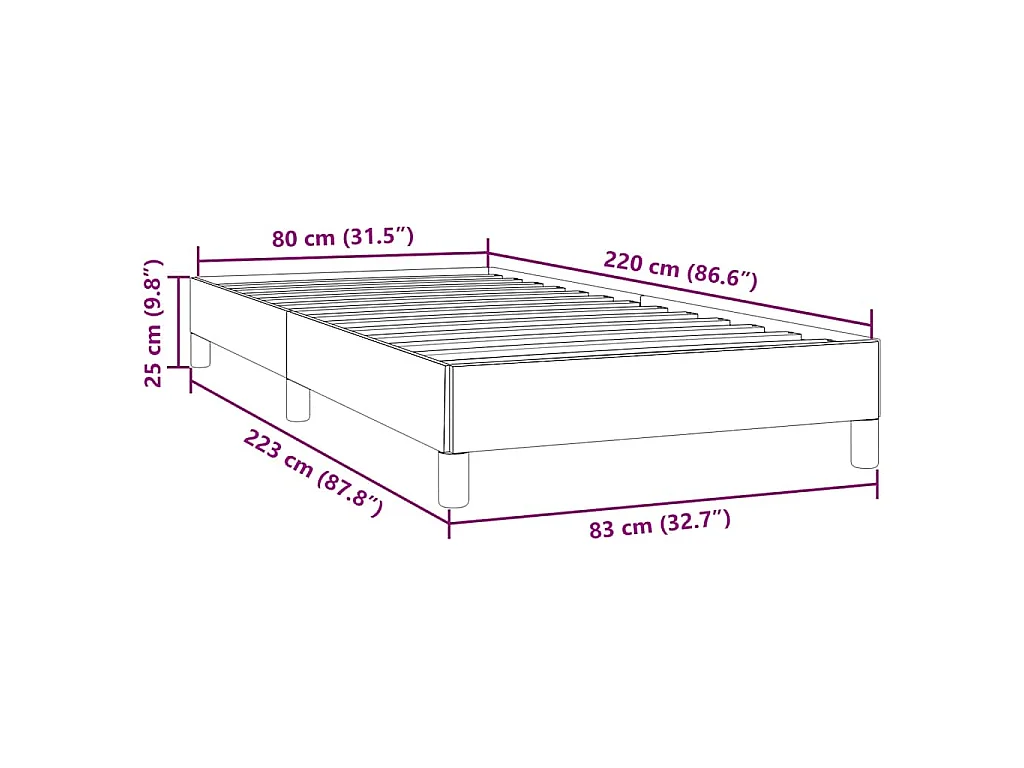 Cadre de lit sans matelas gris clair 80x220 cm velours