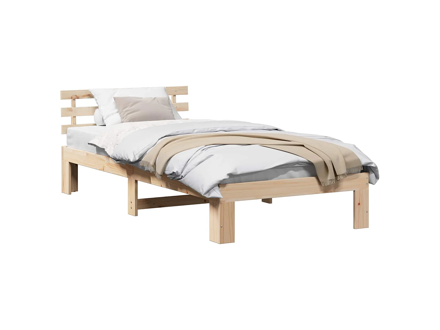 Bedframe met hoofdeinde Naturel 90 x 200 cm Massief grenenhout