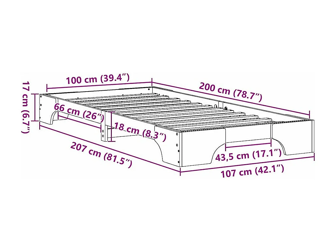 Cadre de lit Blanc 100 x 200 cm Pin massif
