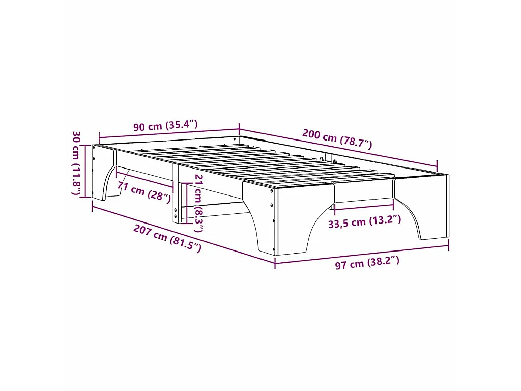 Cadre de lit Naturel 90 x 200 cm Pin massif