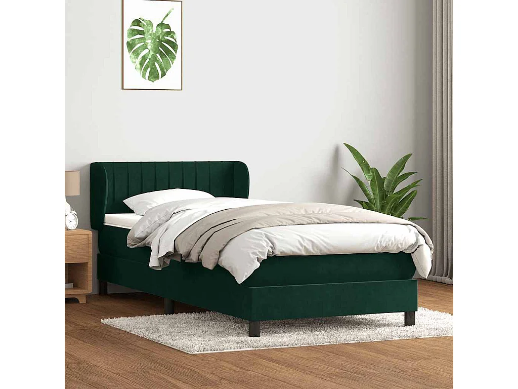 Giroletto a Molle con Materasso Verde Scuro 90x210 cm Velluto