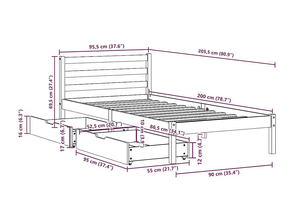 Massivholzbett ohne Matratze Wachsbraun 90x200 Kiefernholz