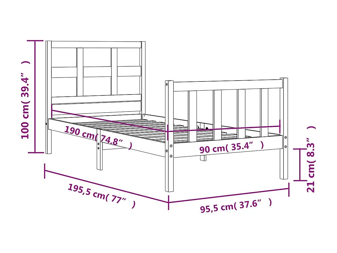 Cadre de lit sans matelas bois de pin massif