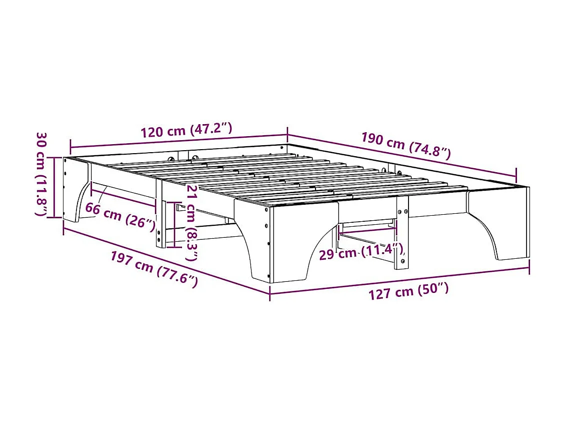 Struttura del letto Bianco 120 x 190 cm Pino massello