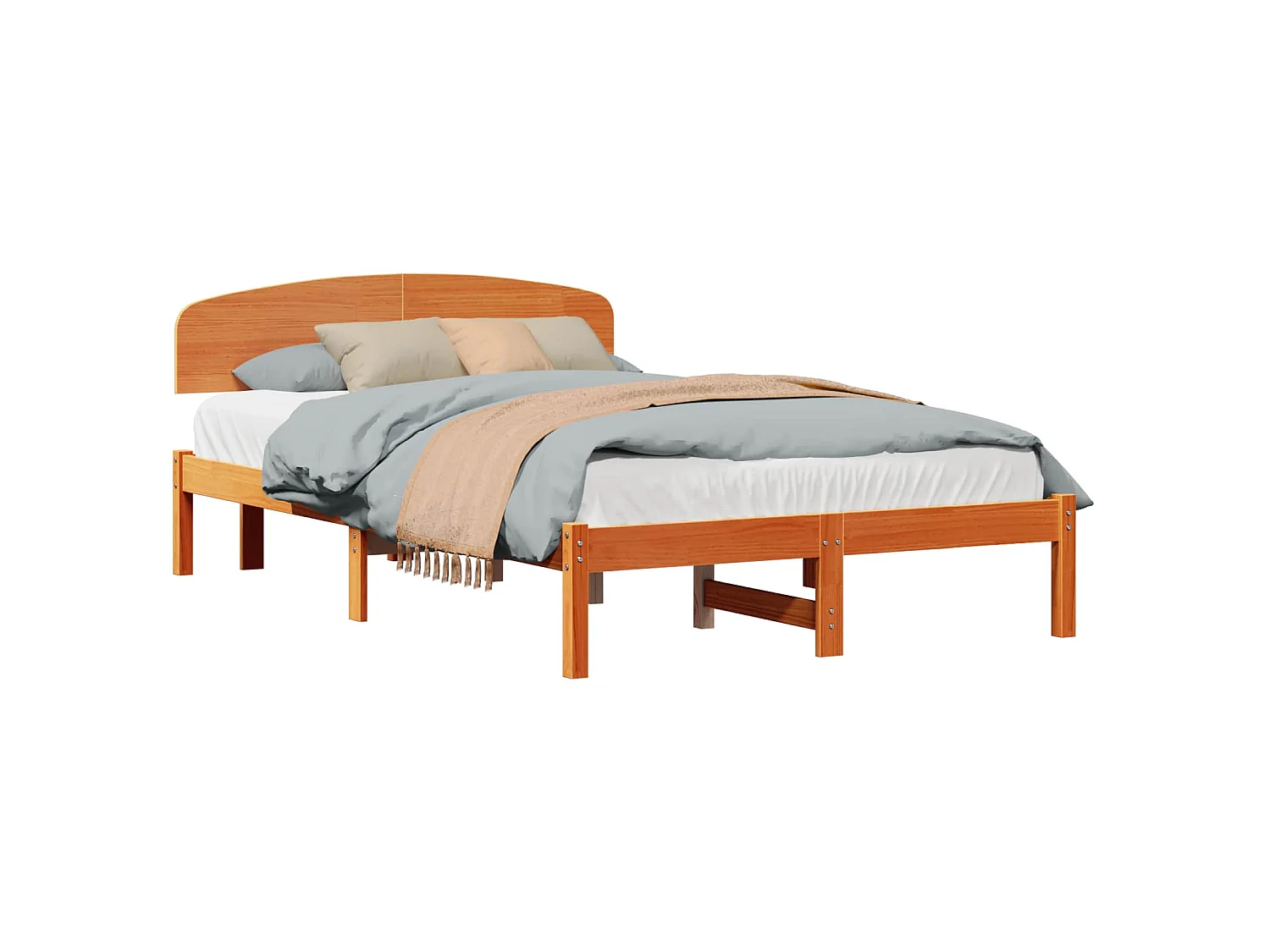 Bettrahmen Wachsbraun 135 x 190 cm Massives Kiefernholz