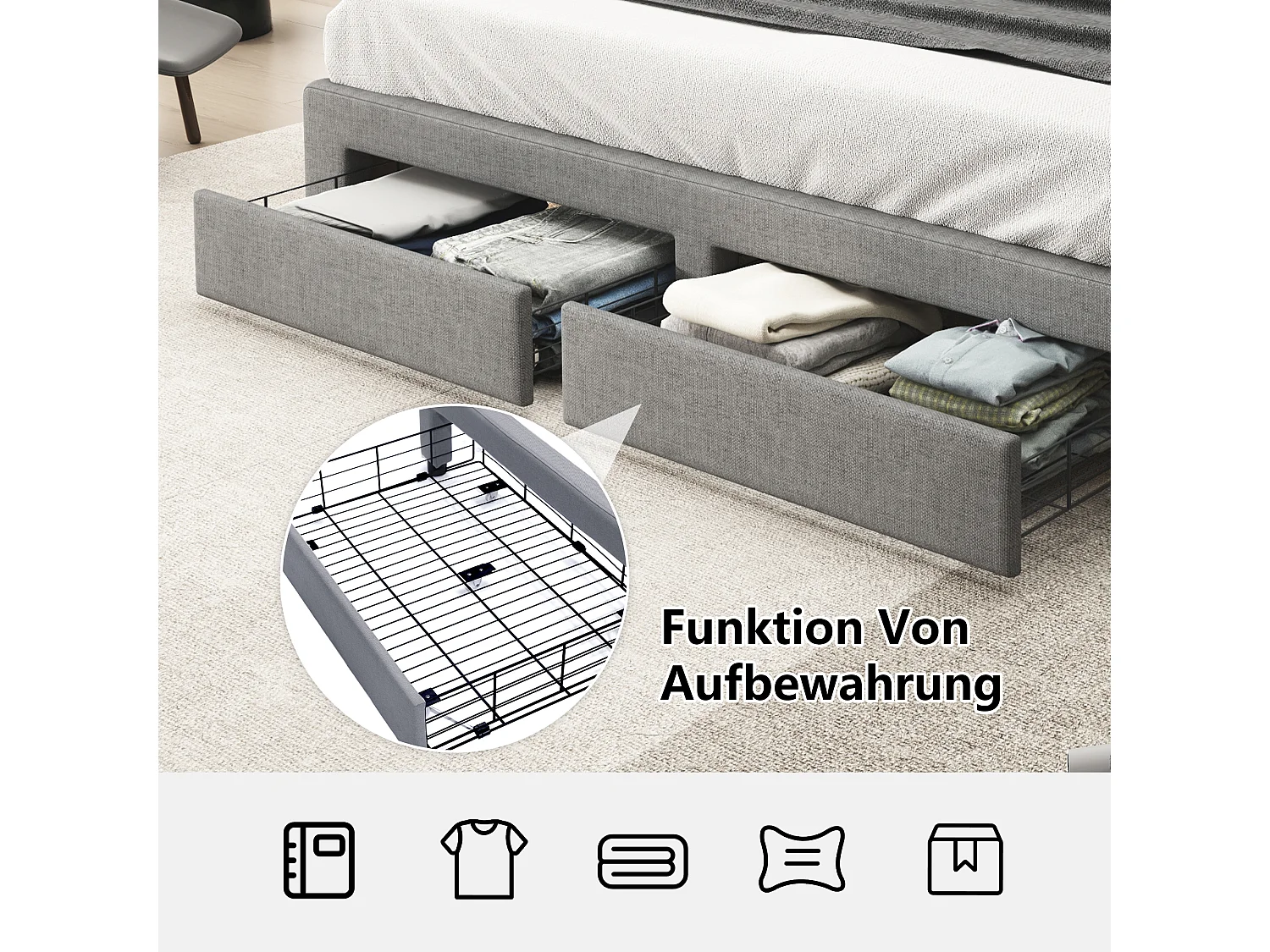 Polster illuminato 180x200 cm lineare con LED e 2 posizioni laterali grigie per adulti e adolescenti