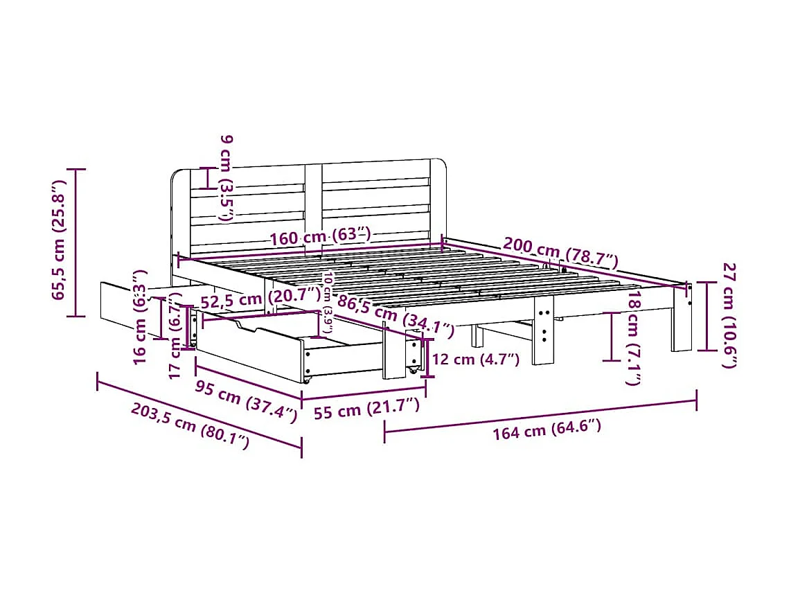 Massivholzbett ohne Matratze Wachsbraun 160x200 Kiefernholz