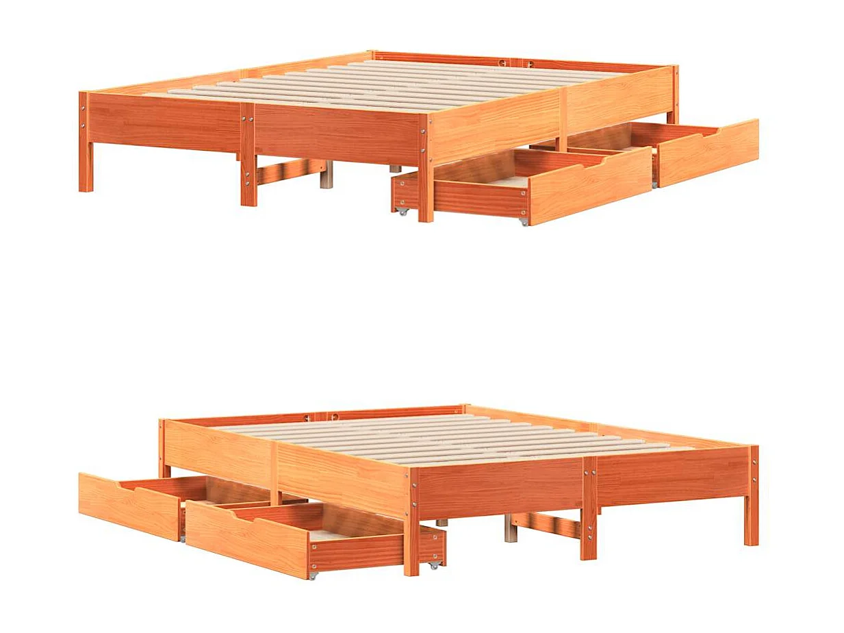 Bedframe zonder matras massief grenenhout wasbruin 140x200 cm